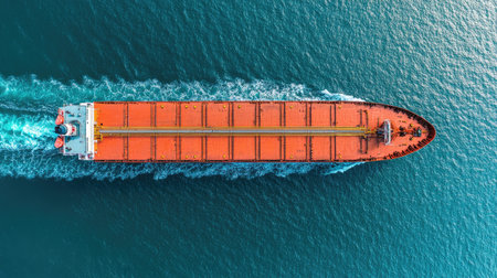 A drone shot of a ship sailing through calm turquoise ocean waters.の素材