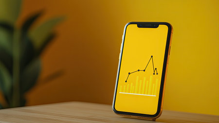 A smartphone with a growing market graph, signifying the growth of new business opportunities.の素材