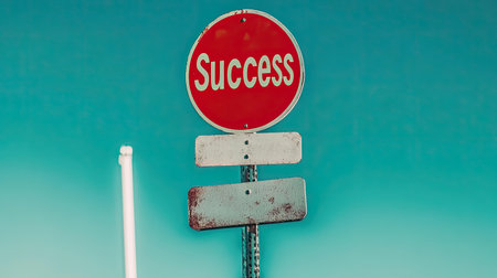 A minimalistic road sign showing Success with a blank space beneath, symbolizing achievement.の素材