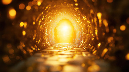 A glowing light at the end of a tunnel, symbolizing hope and the realization of a goal.の素材