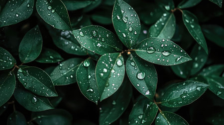 A lush green plant sprouting from the soil, with droplets of water clinging to the leaves, symbolizing nourishment.の素材