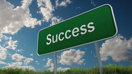 A minimalistic road sign showing Success with a blank space beneath, symbolizing achievement.の素材
