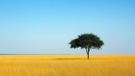 A golden grass field under the midday sun with clear skies, creating a calm and wide-open environment perfect for nature photography.の素材