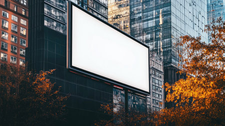 A large, blank digital display on the side of a building, with a cityscape in the background, ideal for digital advertising.の素材