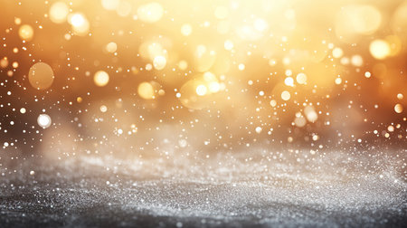 A blurred shimmering water surface reflecting golden sunlight, creating a soft and tranquil abstract background with copy space.の素材