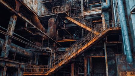 A weathered metal surface with streaks of rust and corrosion, emphasizing a worn, industrial aesthetic with plenty of open space.の素材