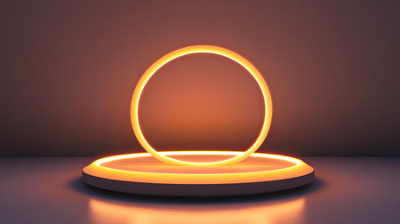 A glowing light source creating a halo effect on a smooth surface, evoking warmth and protection. Minimalist design with soft shadows.の素材