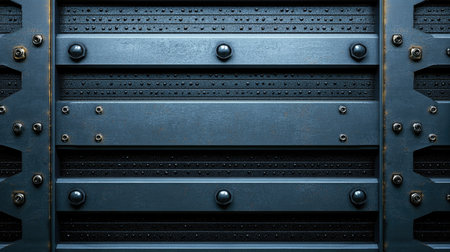 A layered industrial metal background featuring stacked steel plates with visible weld seams.の素材