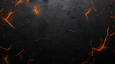 Halloween background with a rich black texture and glowing orange cracks, adding a sinister effect.の素材