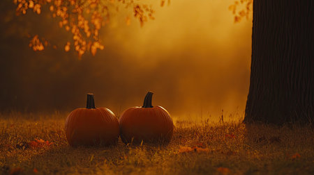 Halloween-themed backdrop with a soft orange glow fading into deep black shadows.の素材
