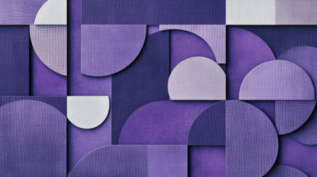 Abstract geometric shapes in varying shades of purple with soft shadows.の素材
