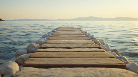 A stone path leading to a distant horizon, symbolizing persistence in pursuing a long-term goal.の素材