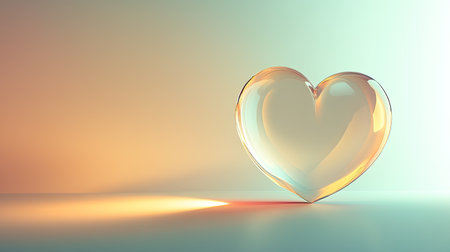 A clean, minimalistic white background with a soft, translucent heart shape in the center, surrounded by a gentle gradient of light.の素材