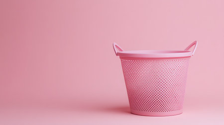 A simple laundry basket made of durable plastic, placed on a neutral background with soft lighting and clear space around it for branding or text.の素材