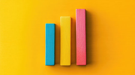 A top-down view of a business growth graph with bars increasing in height, demonstrating positive results in a clean space.の素材