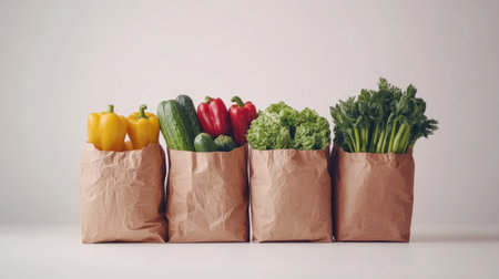 A heart-healthy grocery haul with fresh vegetables, whole grains, and healthy fats arranged neatly.の素材