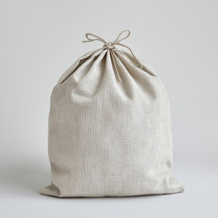 A linen fabric bag with reinforced seams, placed on a white background, highlighting eco-friendly craftsmanship.の素材