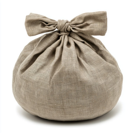 Elegant organic linen bag with soft texture, isolated on a white background, perfect for carrying books or groceries.の素材
