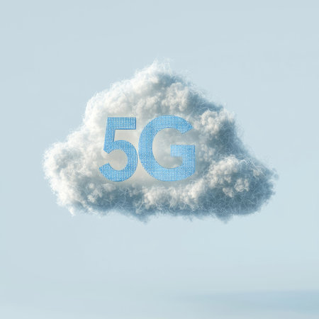 A digital cloud with G floating above, isolated on white background, symbolizing ultra-fast cloud computing.の素材