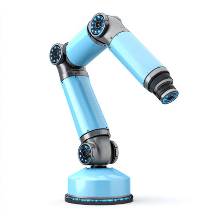 A robotic arm in a G-connected smart factory, isolated on white background, showcasing automation and efficiency.の素材