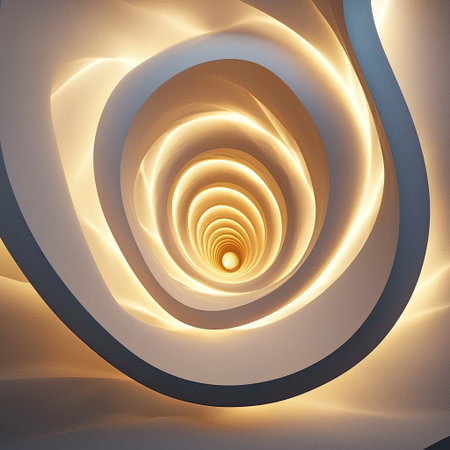 A D spiral effect with smooth curves, highlighted by subtle lighting, set against a white backgroundの素材