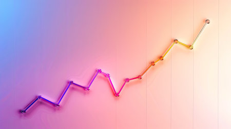 Declining market line graph with fading colors representing diminishing performanceの素材