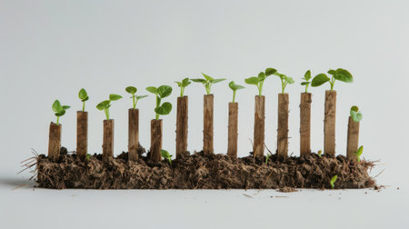 Seedlings arranged in layers with appealing bar graphs symbolizing growthの素材