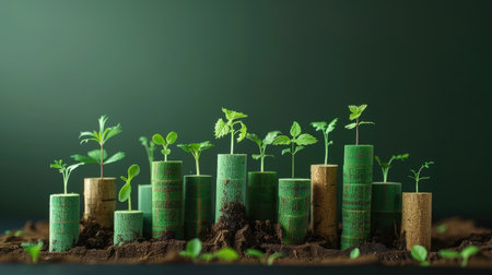 Seedlings arranged in layers with appealing bar graphs symbolizing growthの素材