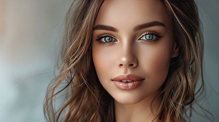 A beautiful woman with a flawless complexion and sparkling eyes, her face exuding confidence and charm.の素材