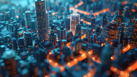 Digital representation of AI analyzing smart city innovations and urban growthの素材