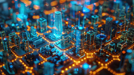 Virtual AI interface analyzing smart city operations and urban planning dataの素材