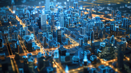 Virtual AI interface analyzing smart city operations and urban planning dataの素材