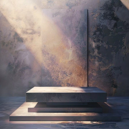 studio with a minimalist abstract background and a striking spotlight effectの素材