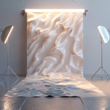 Clean studio setup with an abstract background and a gentle spotlight effectの素材