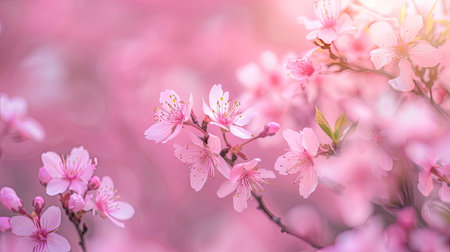 Close-up of cherry blossoms in spring, soft pink petals, nature backgroundの素材