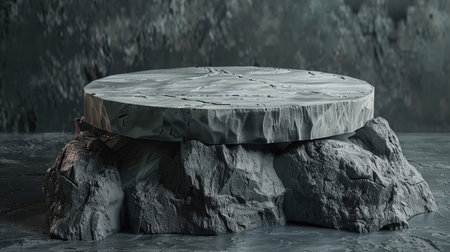Illustrative stone podium on a textured rock platform, suitable for digital showcasesの素材