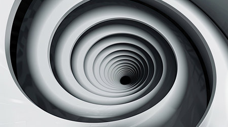 Minimalist geometric spiral with a monochromatic palette, forming an abstract illusionの素材