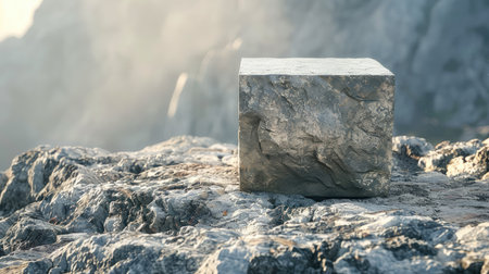 Illustrative stone podium on a rough rock platform, suggesting endurance and resilienceの素材