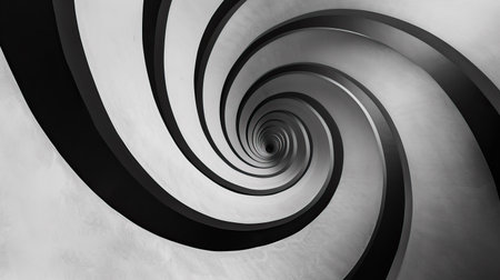 Minimalist geometric spiral with a monochromatic palette, forming an abstract illusionの素材