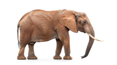 Side profile of a large elephant standing still, isolated on whiteの素材