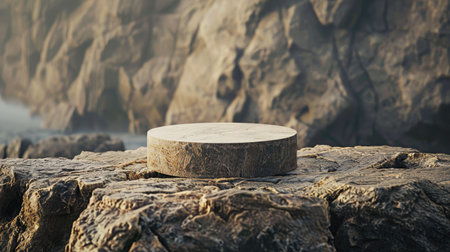 Stone podium placed on a realistic rock formation, perfect for virtual presentationsの素材