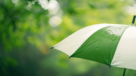 Stylish green and white umbrella creating a fresh visual impactの素材