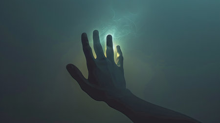 Eerie hand silhouette emanating a soft glowの素材