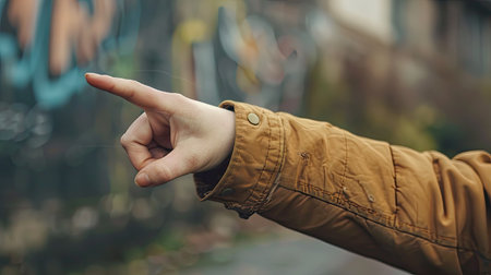 Female hand pointing towards something interestingの素材