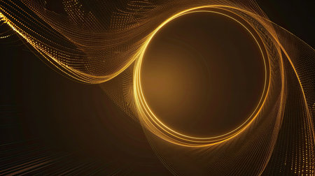 Abstract gold circle lines with dynamic gradient light and waves, perfect for high-end designsの素材