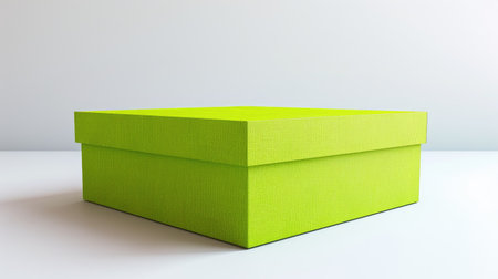 Bright green colored cardboard box with a matte finish on a white surfaceの素材