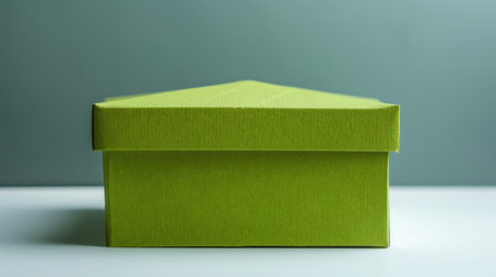 Bright green cardboard box with crisp corners on a white surfaceの素材