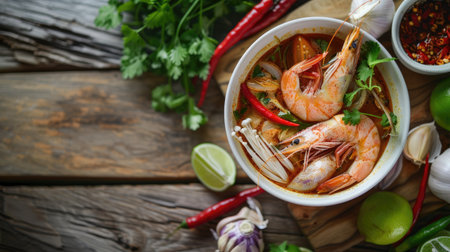 Traditional Thai Tom Yum soup with fish sauce, lime juice, and chili pasteの素材
