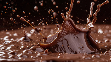 Chocolate milk splashing dramatically with droplets, isolated viewの素材