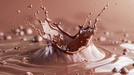Isolated chocolate milk splash with high-speed captured dropletsの素材